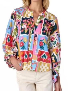 CROSBY by Mollie Burch Multicolor Floral Patchwork Blouse
